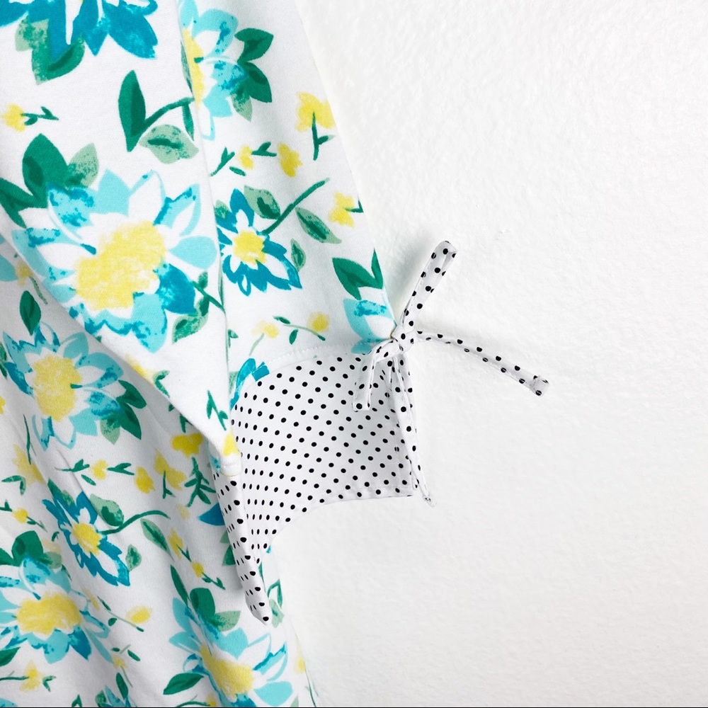 KIM ROGERS 100% Cotton Floral Polka Dot Bow Cuff Curvy Top 1X Casual Spring Boho - Picture 6 of 7